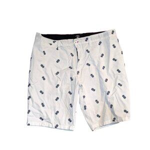 Beverly Hills Polo Club Mens Pineapple Print Shorts Size 38 White & Navy Cotton